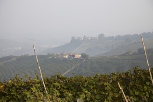 View over the foggy landscape in Piemonte