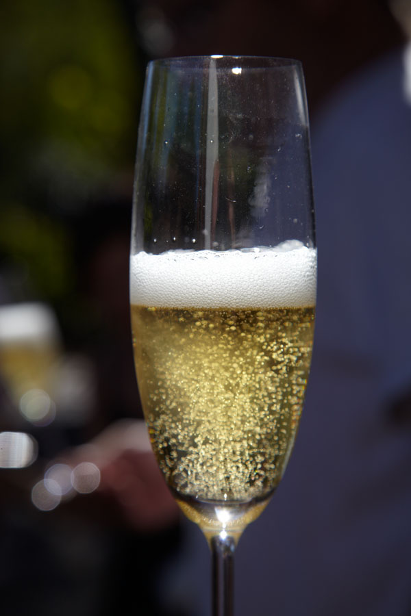 A glass of sparkling wine