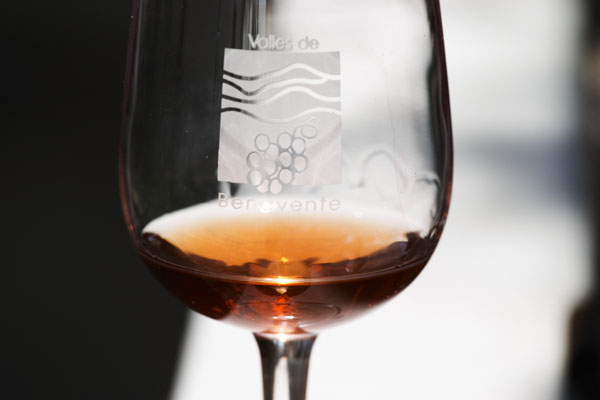 A glass of aged rose wine in Spain