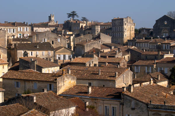 View over the town Saint Emilion from the Chateau Ausone vineyard, Bordeaux