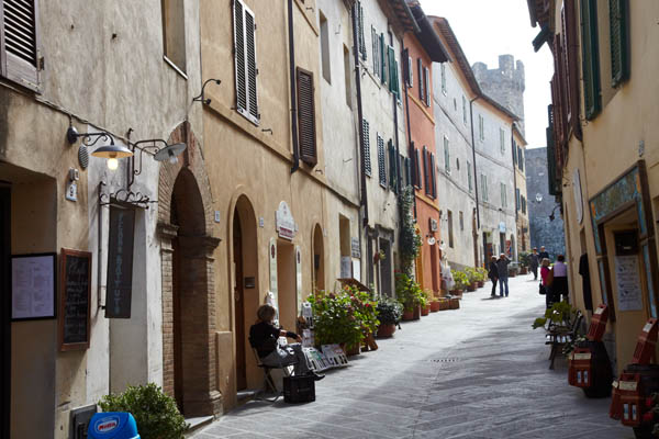 A narrow street in Montalcino in Tuscany