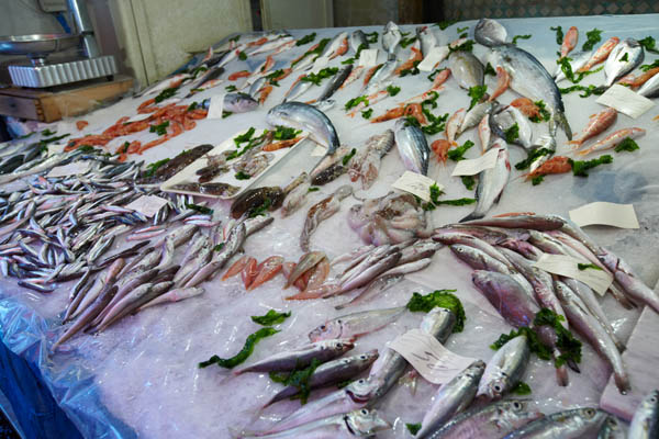 Fresh fish on the fish market in Catania