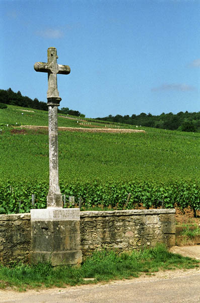 The stone cross marking the Romanee Conti and Richebourg vineyards