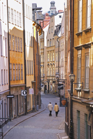 A winding street in the Old Town, Gamla Stan, Stockholm