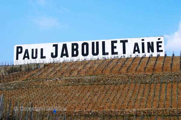 Paul Jaboulet Aine sign in the Hermitage vineyards, Rhone