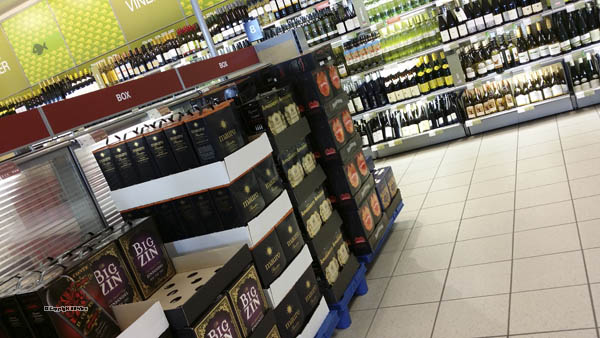 Bag-in-box wines in a Systembolaget shop