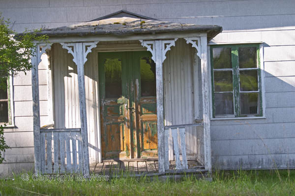 Traditional style Swedish house with worn paint and cracks