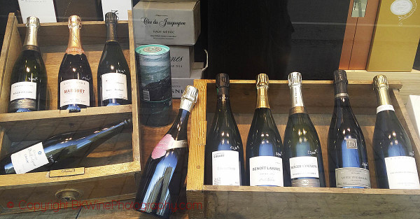 Cave Colbert wines in the shop window in Reims