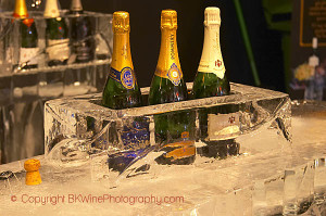 An ice bar with champagne cooling in pure ice