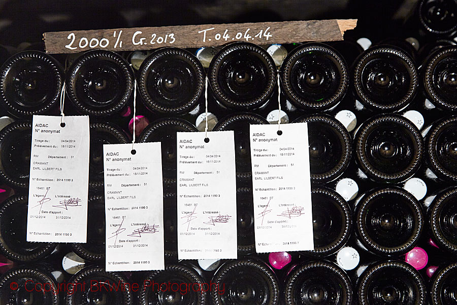 Control bottles for the INAO in a cellar in Champagne