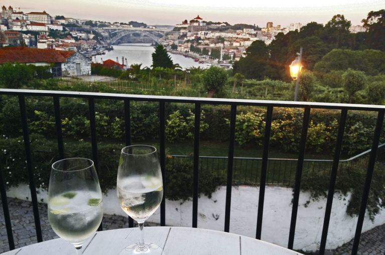 Port tonic overlooking Porto and the Douro River