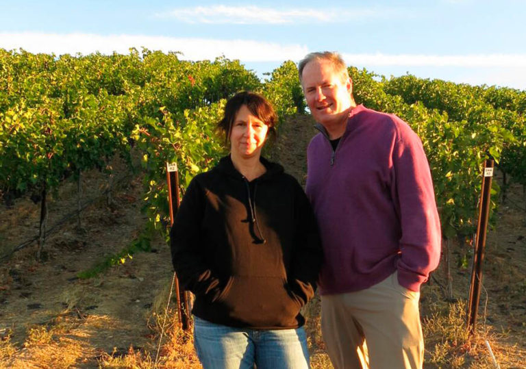 Mike Martin and Ali Mayfield in the Walls vineyard