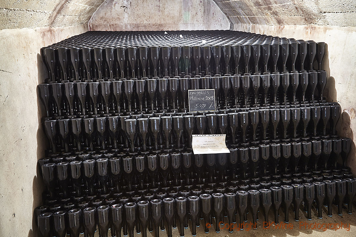 Bottles "sur pointes", in a cellar in Champagne