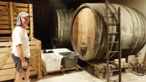 Bertrand Gautherot at Champagne Vouette et Sorbee with the solera barrels