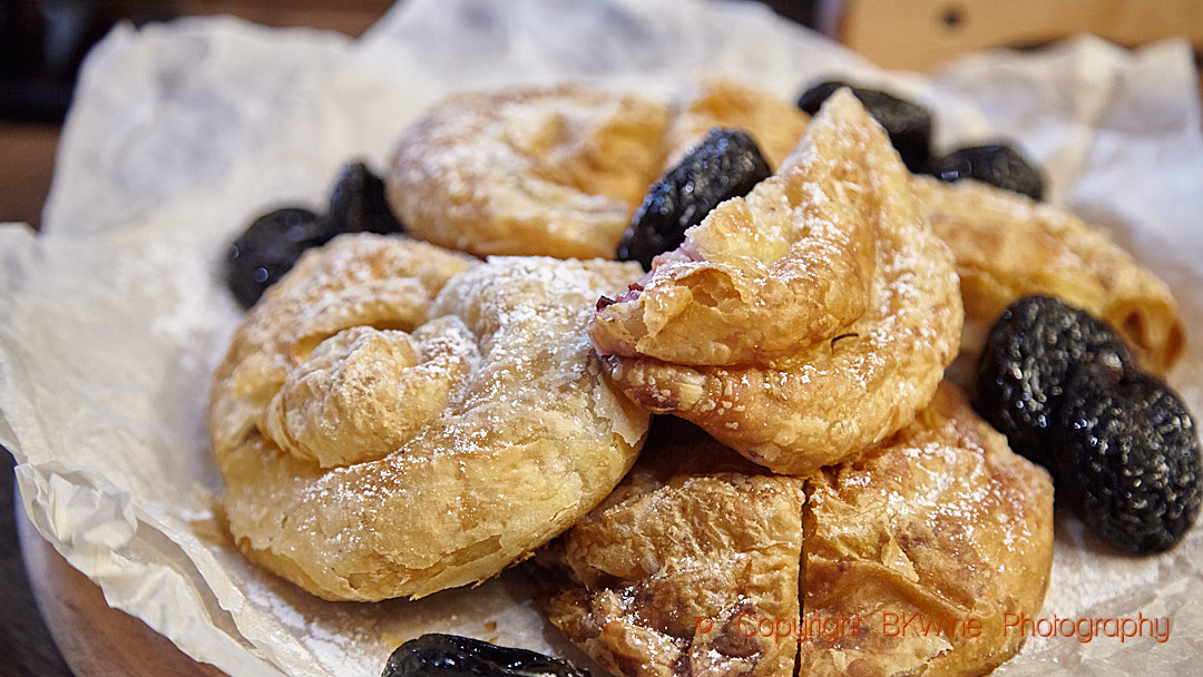 Typical Moldovan placinta dessert with plums