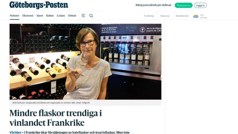 Britt Karlsson, BKWine, in Goteborgsposten