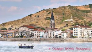The small town of Tain l'Hermitage and the Hill on the Rhone river