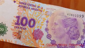 An Argentine bank note with a 100 peso denomination