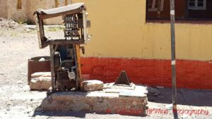 An old petrol pump in ruins in Las Cuevas, in the Andes, Argentina